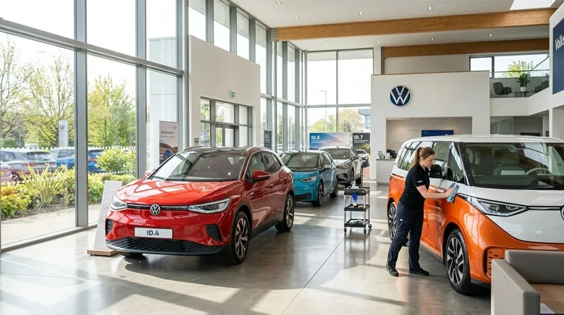 Mehrere Elektroautos im modernen Autohaus-Showroom