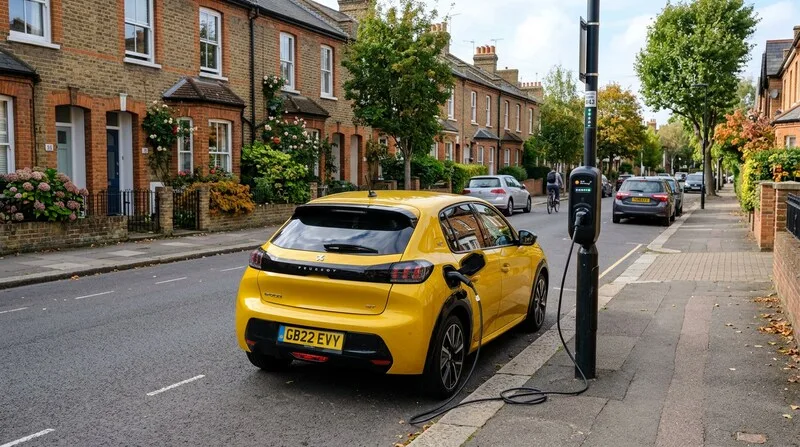 Elektroauto auf induktiver Ladestation in modernem Gebäude