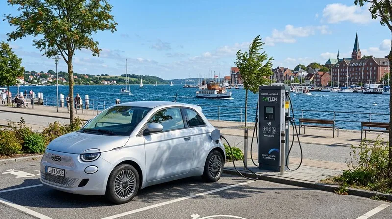 Mercedes EQC lädt an Ladesäule nahe Schloss Sanssouci Potsdam
